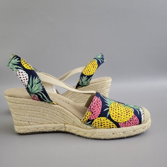 Anne Klein Pineapple Print Summer Wedge Heels Sz 6.5 M iFlex Comfort Espadrille - Picture 2 of 9